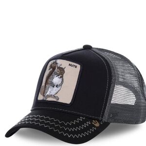 Original Goorin Bros Trucker Hat. Discontinued Black Mesh And Squirrel Patch